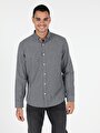 thumb-Slim Fit Shirt Neck  Erkek Gri Uzun Kol Gömlek