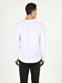 thumb-Regular Fit Bisiklet Yaka Erkek Beyaz Tshirt U.Kol