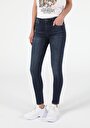 thumb-Super Slim Fit Orta Bel Dar Paça Kadın Koyu İndigo Jean Pantolon