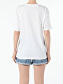 thumb-Comfort Fit Yuvarlak Yaka Baskılı Kadın Örme Beyaz Kısa Kol Tişört
