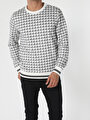 Regular Fit Kareli Baskı Kol Ve Beli Lastikli Beyaz Erkek Sweatshirt