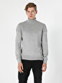 thumb-Slim Fit Yarım Balıkçı Yaka  Erkek Gri Kazak