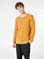 thumb-Regular Fit Yuvarlak Yaka Jakarlı Erkek Sari Kazak