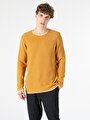 thumb-Regular Fit Yuvarlak Yaka Jakarlı Erkek Sari Kazak