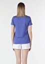 thumb-Regular Fit Yuvarlak Yaka Baskılı Kadın Mor Kısa Kol Tişört