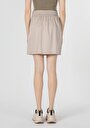 thumb-Mini Düz Düğmeli Kadın Bej Etek
