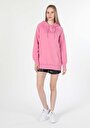 thumb-Regular Fit Kapüşonlu Düz Kadın Pembe Sweatshirt