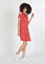 thumb-Regular Fit Çiçekli Kadın Kirmizi Kısa Kol Elbise