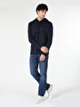thumb-Regular Fit Kapüşonlu Düz Erkek Lacivert Uzun Kol Tişört