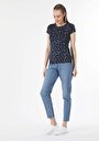 thumb-Slim Fit Yuvarlak Yaka Baskılı Kadın Lacivert Kısa Kol Tişört