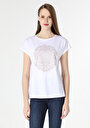 thumb-Regular Fit Yuvarlak Yaka  Kadın Beyaz Kısa Kol Tişört Cl1063266