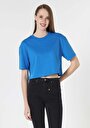 thumb-Comfort Fit Yuvarlak Yaka Düz Kadın Mavi Kısa Kol Tişört