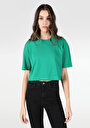 thumb-Comfort Fit Yuvarlak Yaka Düz Kadın Yeşil Kısa Kol Tişört