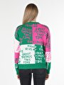 thumb-Regular Fit Yuvarlak Yaka Baskılı Kadın Çok Renkli Kazak