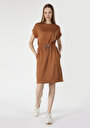 thumb-Regular Fit Düz Kadın Kahverengi Kısa Kol Elbise