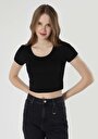 thumb-Slim Fit Yuvarlak Yaka Düz Kadın Siyah Kısa Kol Tişört