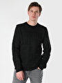 thumb-Regular Fit Yuvarlak Yaka Jakarlı Erkek Siyah Kazak