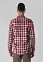 thumb-Slim Fit Shirt Neck Ekoseli Erkek Kirmizi Uzun Kol Gömlek