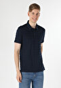 thumb-Regular Fit Polo Yaka Jakarlı Erkek Lacivert Kısa Kol Tişört