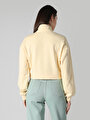 thumb-Regular Fit Fermuarlı Düz Kadın Sari Sweatshirt
