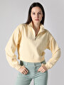 thumb-Regular Fit Fermuarlı Düz Kadın Sari Sweatshirt