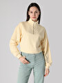 thumb-Regular Fit Fermuarlı Düz Kadın Sari Sweatshirt
