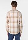 thumb-Regular Fit Shirt Neck Ekoseli Erkek Bej Uzun Kol Gömlek