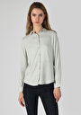 thumb-Regular Fit Shirt Neck Düz Kadın Yeşil Uzun Kol Gömlek