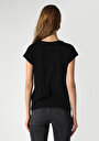 thumb-Regular Fit Yuvarlak Yaka Baskılı Kadın Siyah Kısa Kol Tişört
