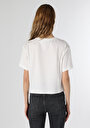 thumb-Regular Fit Yuvarlak Yaka Baskılı Kadın Beyaz Kısa Kol Tişört