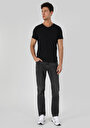 thumb-Slim Fit V Yaka Düz Erkek Siyah Kısa Kol Tişört