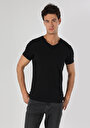 thumb-Slim Fit V Yaka Düz Erkek Siyah Kısa Kol Tişört