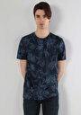 thumb-Regular Fit Yuvarlak Yaka Örme Baskılı Cepsiz Erkek Lacivert Kısa Kol Tişört