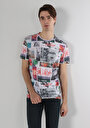 thumb-Regular Fit Yuvarlak Yaka Baskılı Erkek Çok Renkli Kısa Kol Tişört