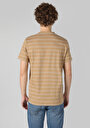 thumb-Regular Fit Yuvarlak Yaka Çizgili Erkek Bej Kısa Kol Tişört