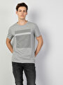 thumb-Regular Fit Bisiklet Yaka Örme Erkek Gri Melanj Kısa Kol Tişört
