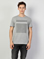 thumb-Regular Fit Bisiklet Yaka Örme Erkek Gri Melanj Kısa Kol Tişört