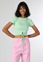 thumb-Slim Fit Yuvarlak Yaka Düz Kadın Yeşil Kısa Kol Tişört