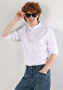 thumb-Slim Fit Shirt Neck Düz Erkek Beyaz Uzun Kol Gömlek