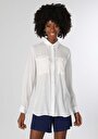 thumb-Viskonlu Regular Fit Shirt Neck Cepli Düz Kadın Beyaz Uzun Kol Gömlek