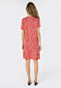 thumb-Comfort Fit Baskılı Kadın Kirmizi Kısa Kol Elbise