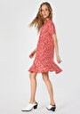 thumb-Comfort Fit Baskılı Kadın Kirmizi Kısa Kol Elbise