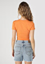 thumb-Slim Fit Yuvarlak Yaka Düz Kadın Turuncu Kısa Kol Tişört