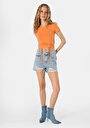 thumb-Slim Fit Yuvarlak Yaka Düz Kadın Turuncu Kısa Kol Tişört