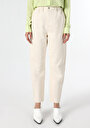 thumb-Baggy Fit Yüksek Bel Düz Paça Kadın Ekru  Pantolon