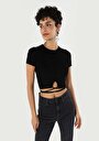 thumb-Slim Fit Yuvarlak Yaka Düz Kadın Siyah Kısa Kol Tişört