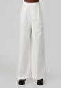 thumb-Regular Fit Yüksel Bel Geniş Paça Fermuarlı Kadın Beyaz Pantolon