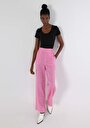 thumb-Regular Fit Yüksek Bel Geniş Paça Kadın Pembe  Pantolon