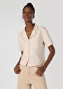 thumb-Regular Fit Shirt Neck  Kadın Bej Kısa Kol Gömlek