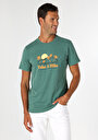thumb-Regular Fit Yuvarlak Yaka Baskılı Erkek Yeşil Kısa Kol Tişört